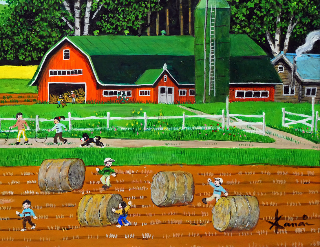 金井英明「ぐるぐる輪回し」肉筆アクリル画1点物・10号 拡大画像4