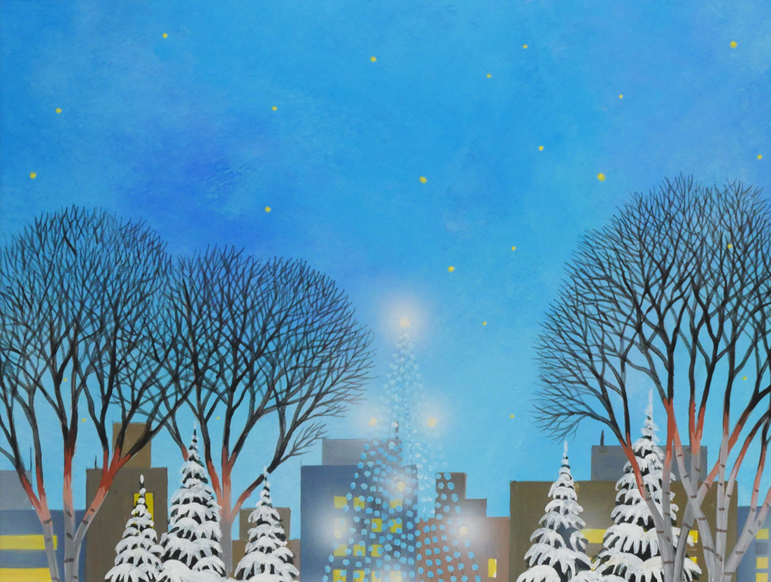 金井英明「イルミネーション ファンタジー(サンタとツリー)」肉筆アクリル画1点物・6号 拡大画像1