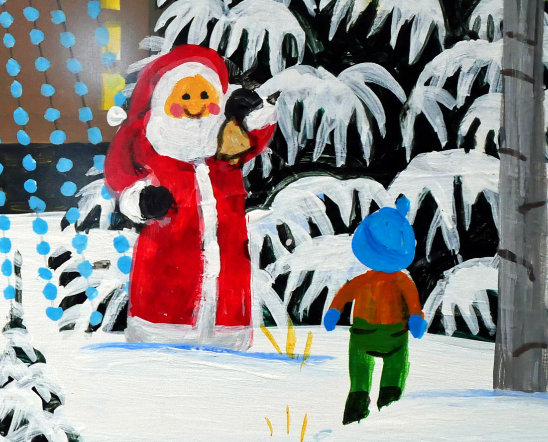 金井英明「イルミネーション ファンタジー(サンタとツリー)」肉筆アクリル画1点物・6号 拡大画像6