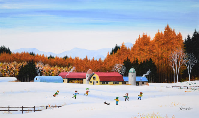 金井英明「咲いた咲いた大地の花が(冬)」アクリル画・15号 作品全体拡大画像