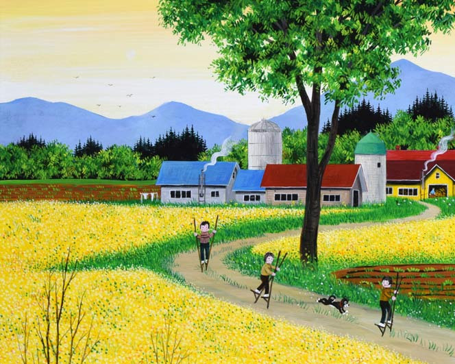 金井英明「咲いた咲いた大地の花が(春)」アクリル画・10号 拡大画像3