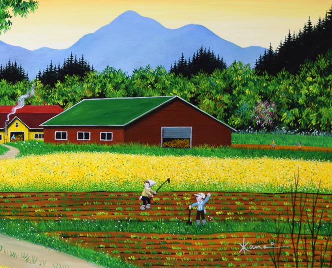 金井英明「咲いた咲いた大地の花が(春)」アクリル画・10号 拡大画像4