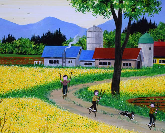 金井英明「咲いた咲いた大地の花が(春)」アクリル画・10号 拡大画像7