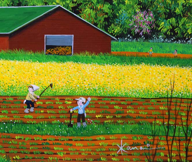 金井英明「咲いた咲いた大地の花が(春)」アクリル画・10号 拡大画像9