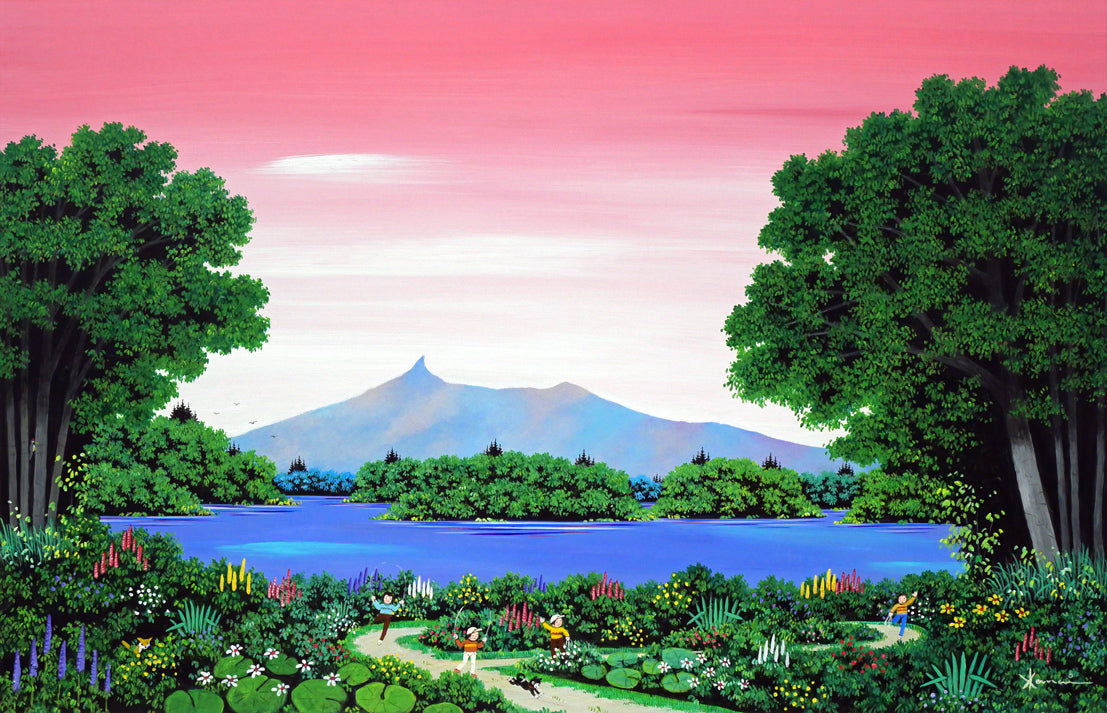 金井英明「大沼と駒ヶ岳(函館)」肉筆アクリル画1点物・15号 作品全体画像