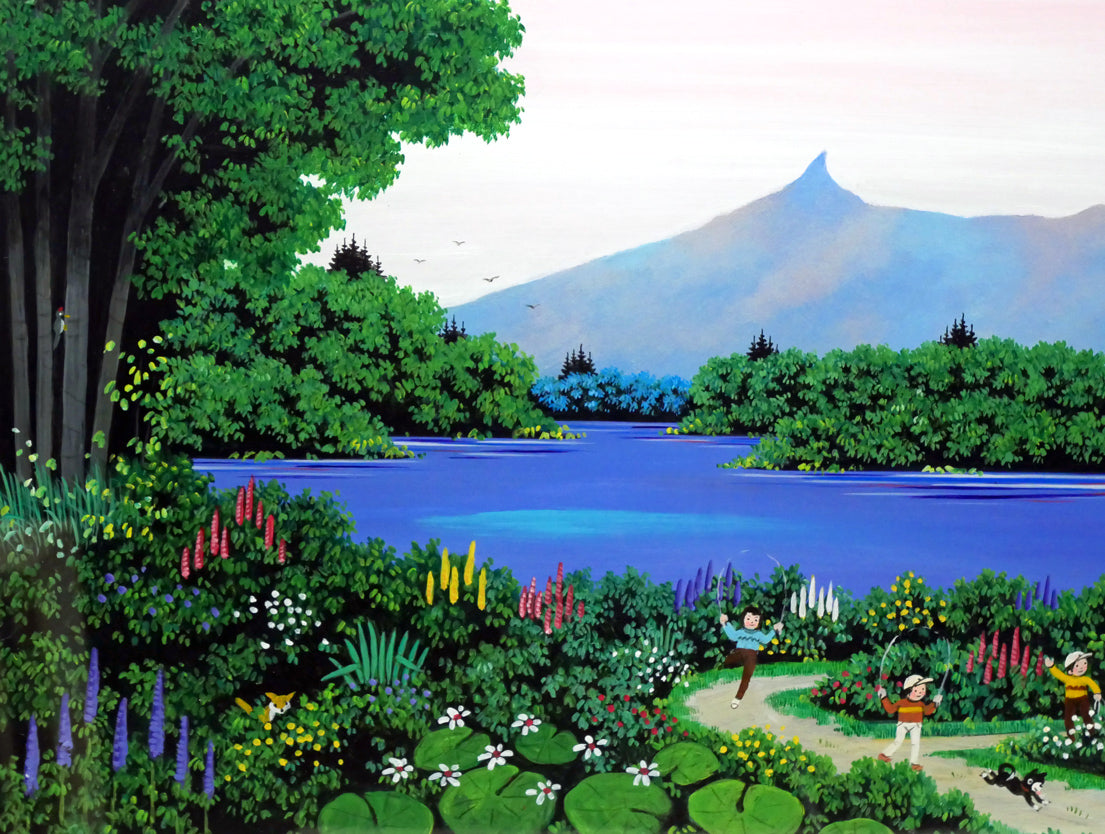 金井英明「大沼と駒ヶ岳(函館)」肉筆アクリル画1点物・15号 拡大画像3