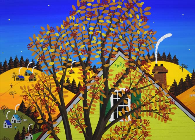 金井英明「透きとおった、秋の夜のはなし」アクリル画・10号 拡大画像1