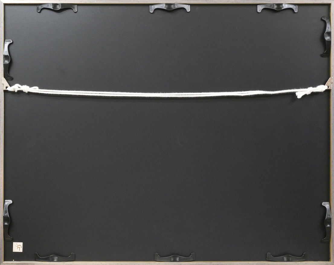 金沢一彦「春は馬車にのって」銅版画 額縁裏側画像