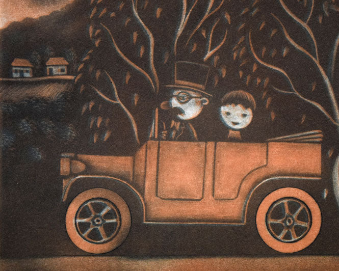 金沢一彦「郊外のドライブ」銅版画 拡大画像5