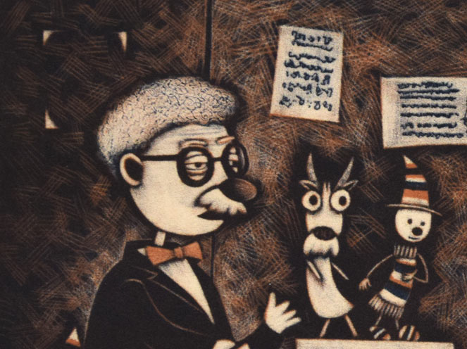 金沢一彦「人形芝居」銅版画 拡大画像1