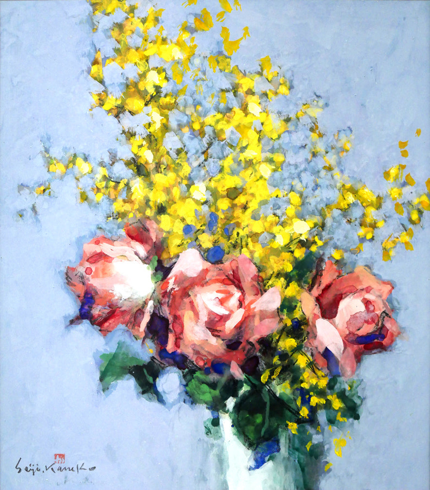 金子誠治「花」水彩画・色紙 作品全体拡大画像