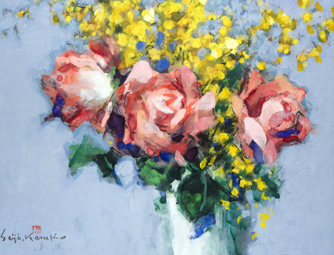 金子誠治「花」水彩画・色紙 拡大画像3