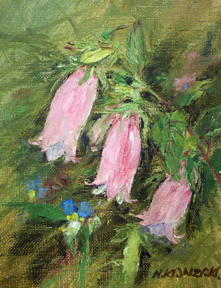 神崎宣彦「ホタルブクロ」油絵・F0号 作品全体画像