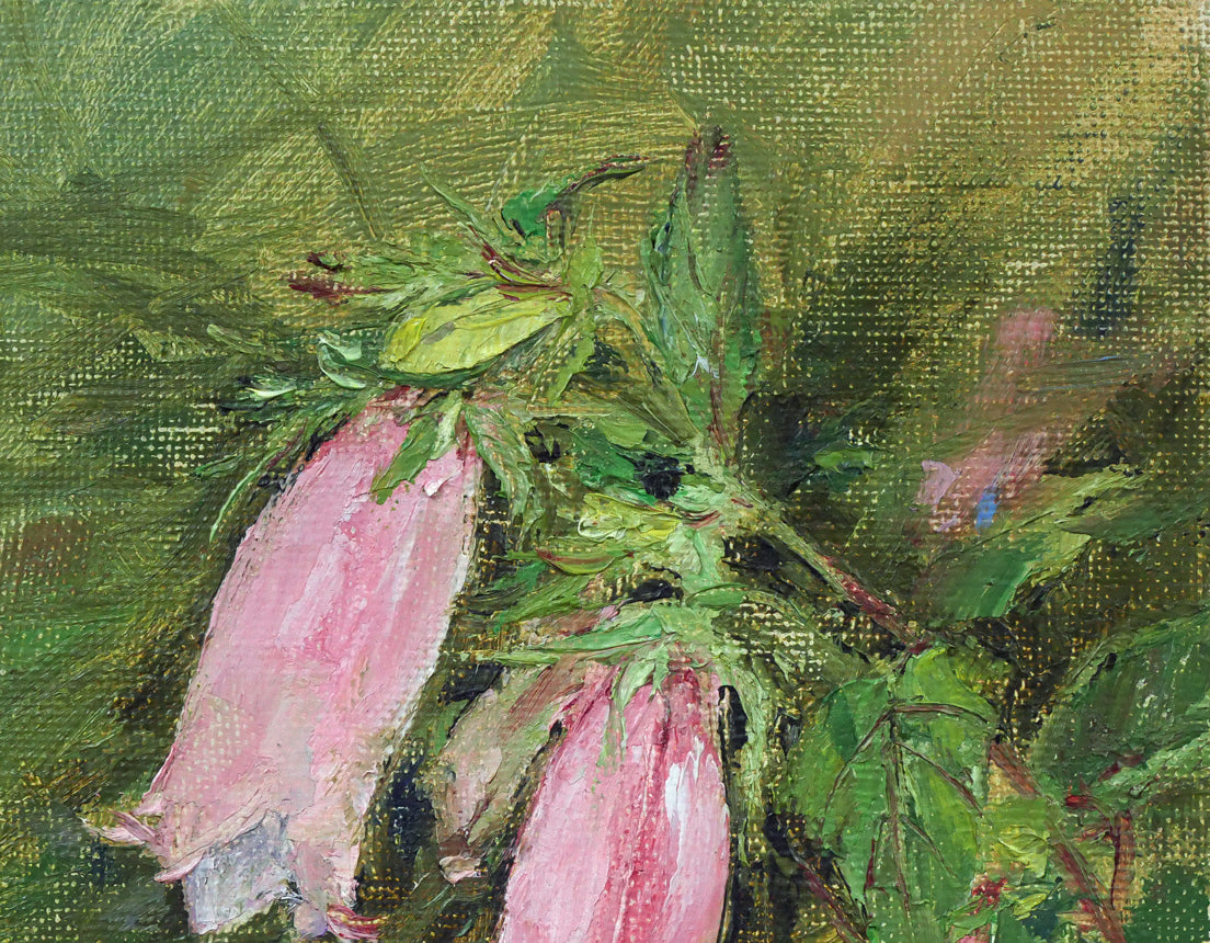 神崎宣彦「ホタルブクロ」油絵・F0号 拡大画像1