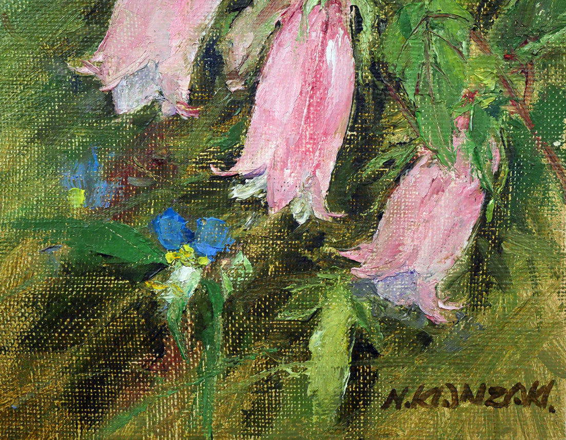 神崎宣彦「ホタルブクロ」油絵・F0号 拡大画像2