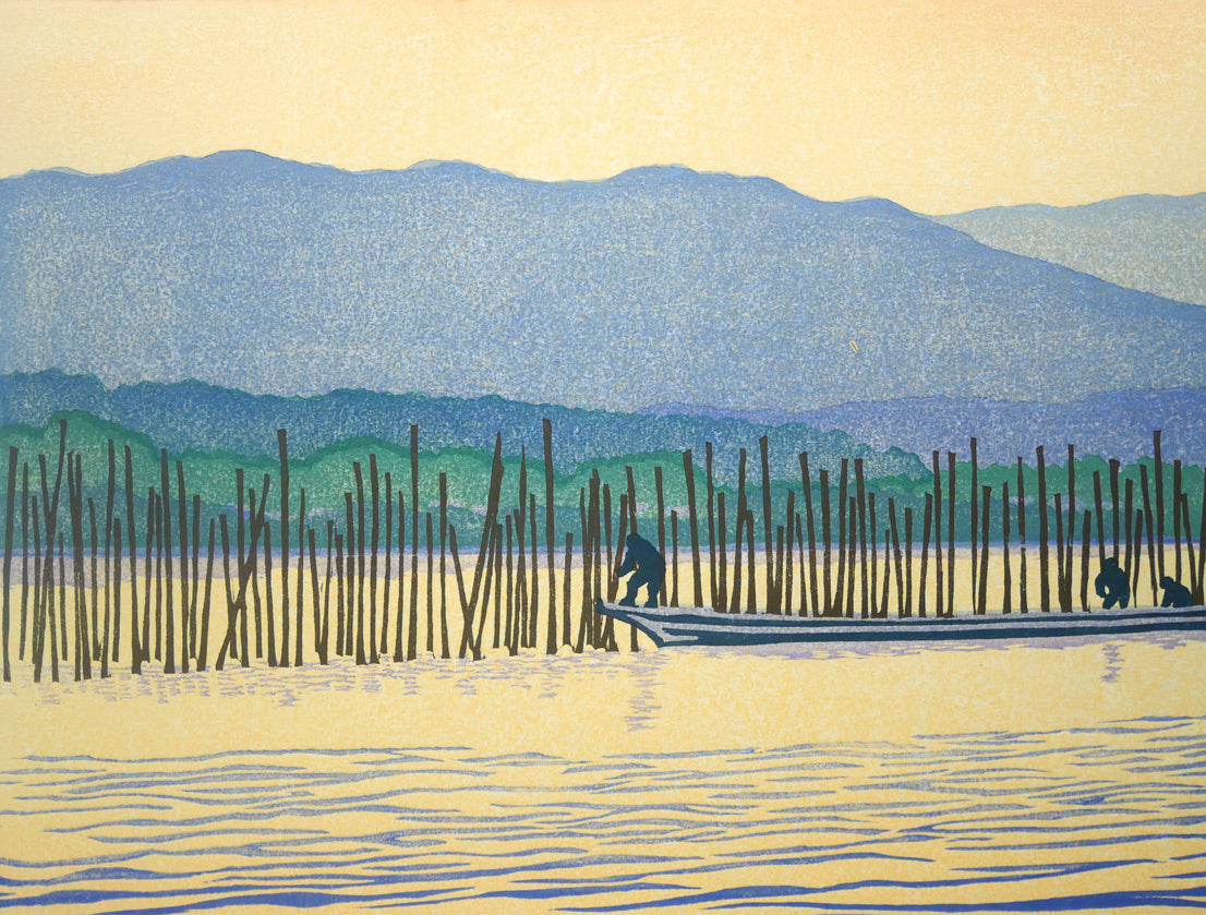 笠松三保子「夕照」木版画 拡大画像1