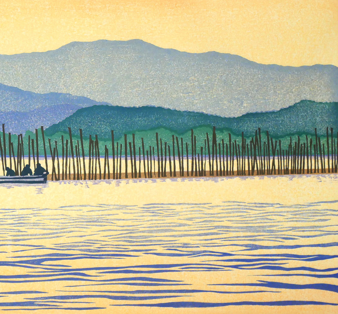 笠松三保子「夕照」木版画 拡大画像2