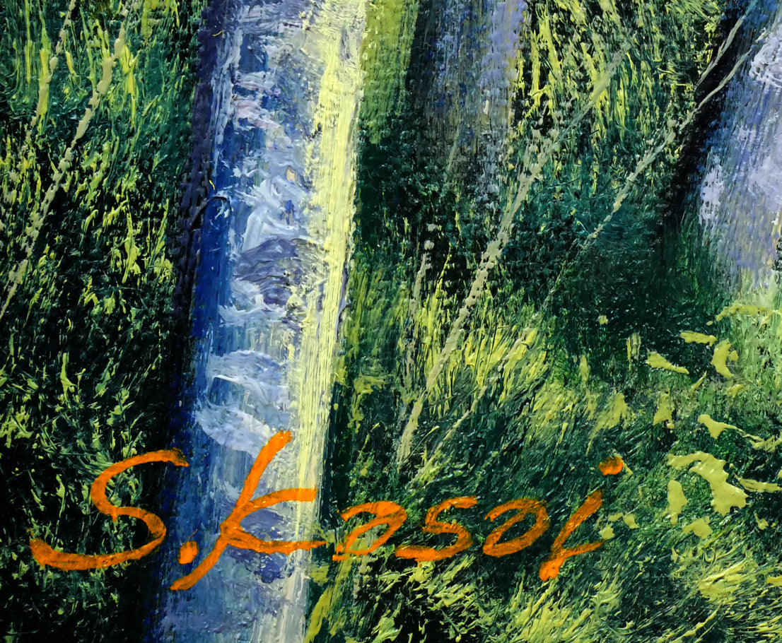 葛西俊逸「水辺の休日」油絵・P8号 サイン拡大画像