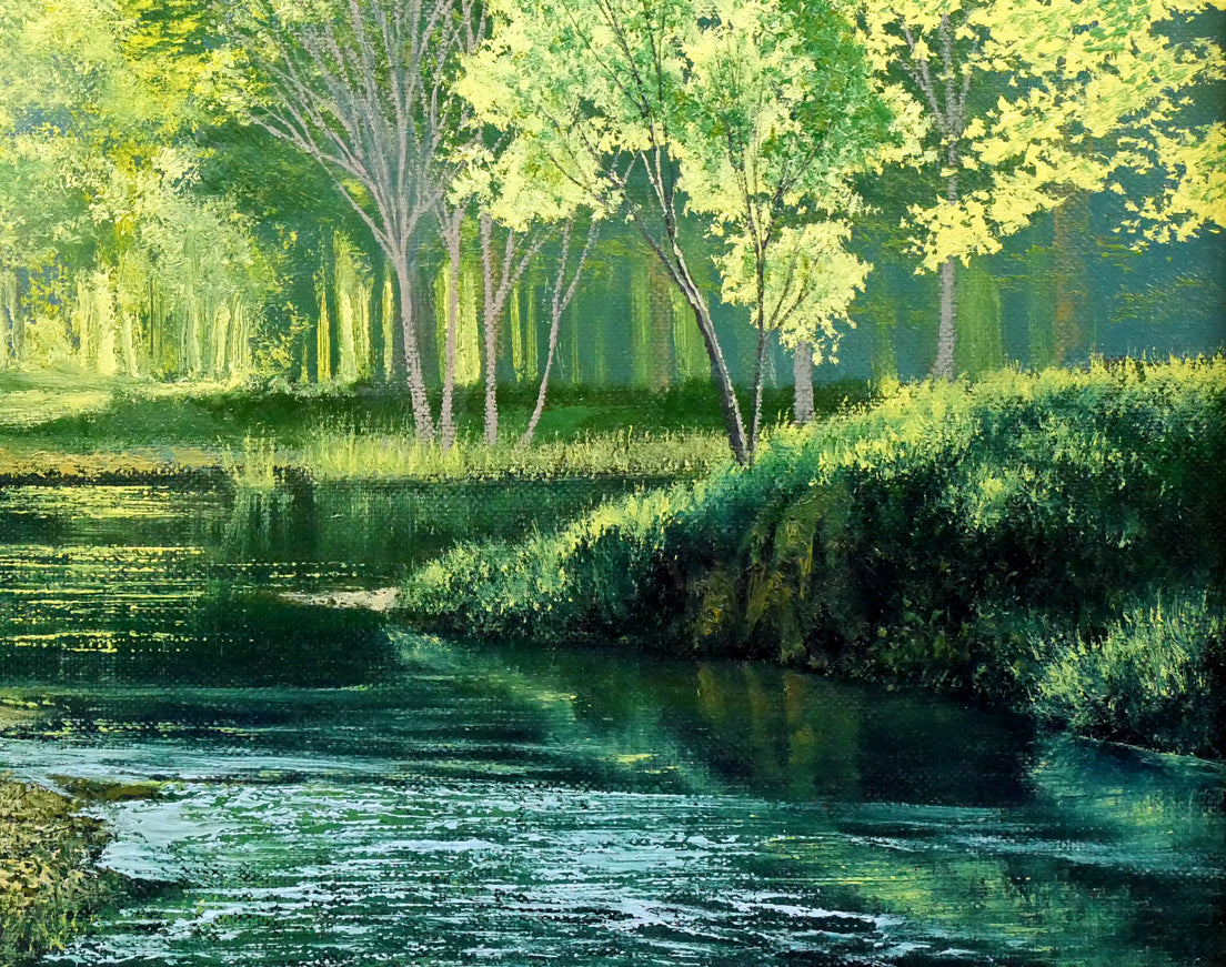 葛西俊逸「水辺の休日」油絵・P8号 拡大画像4