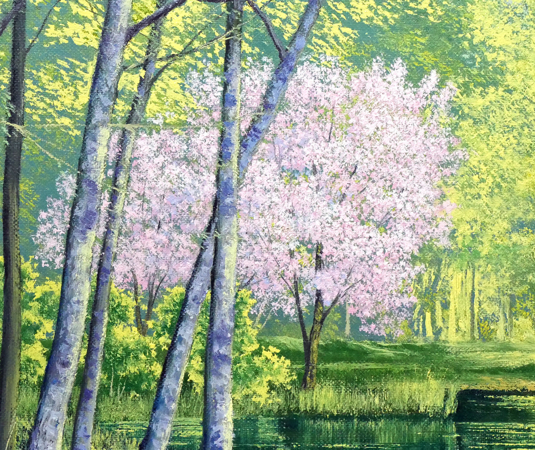 葛西俊逸「水辺の休日」油絵・P8号 拡大画像5