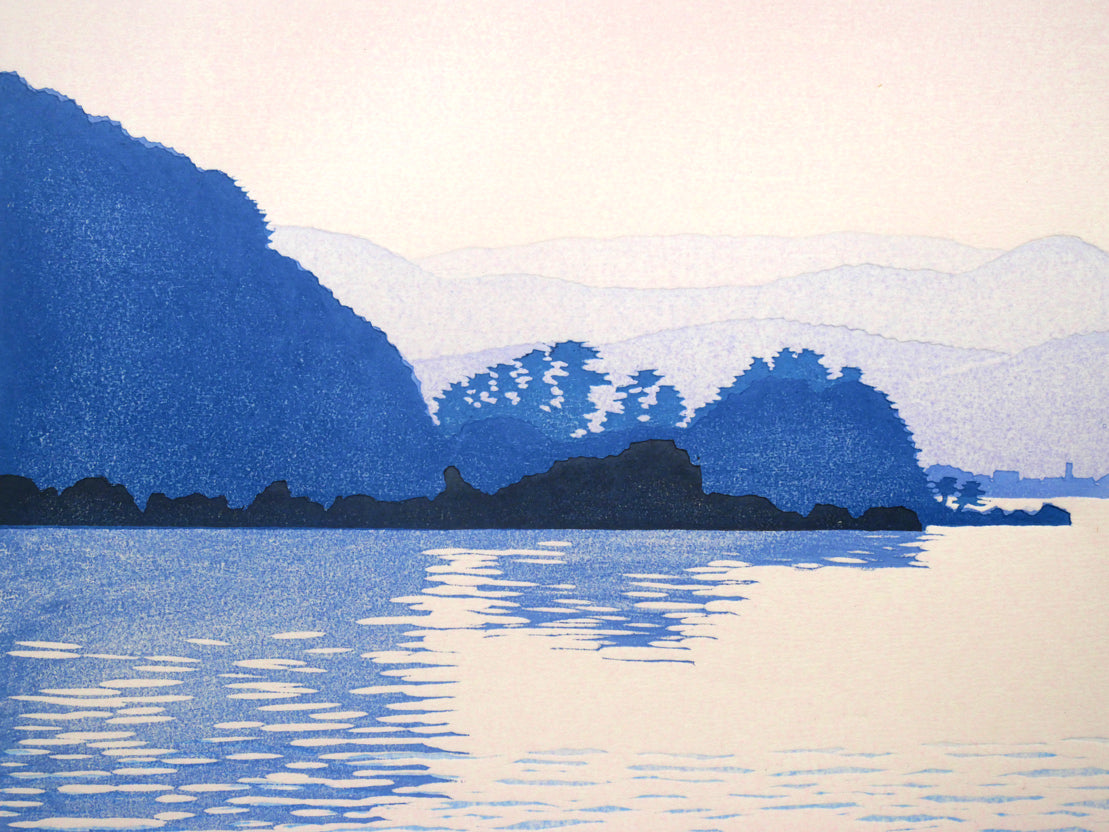 笠松三保子「朝の海」木版画 拡大画像1