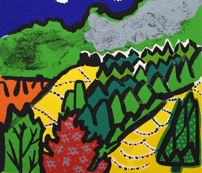 片岡球子「青富士」リトグラフ 拡大画像4