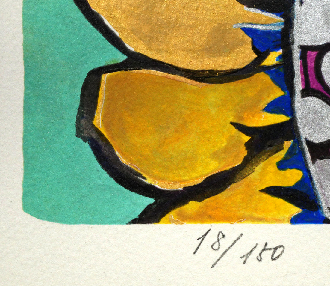 片岡球子「富士に献花(ひまわり)」リトグラフ 限定番号(ed,18/150)