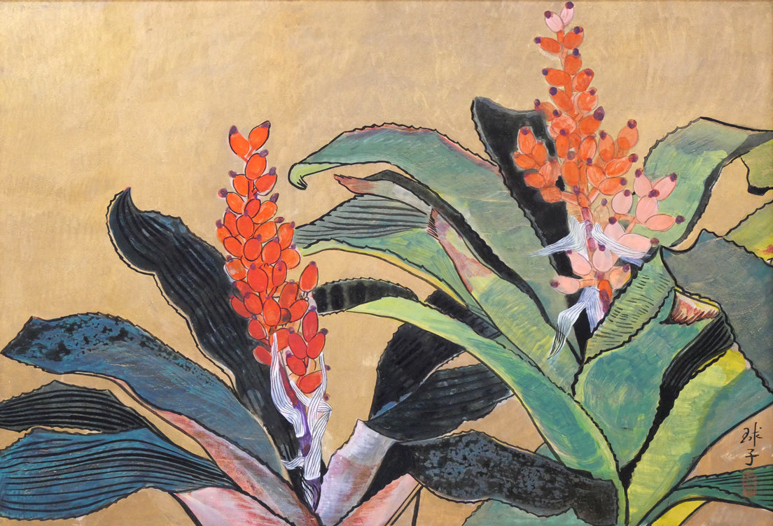 片岡球子「はな」日本画・M15号 作品全体拡大画像