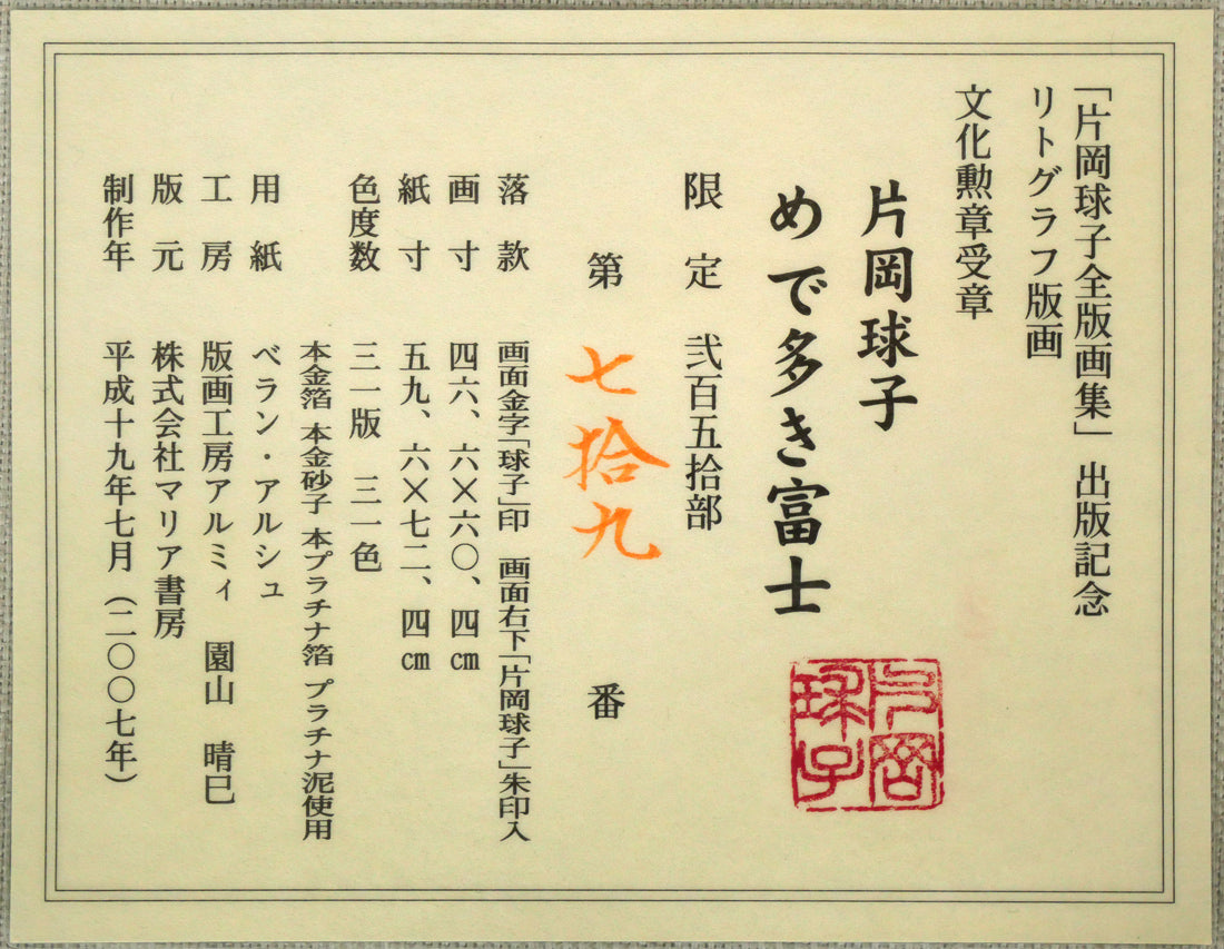 片岡球子「めで多き富士(生前最後の監修作品)」リトグラフ 付属シール拡大画像