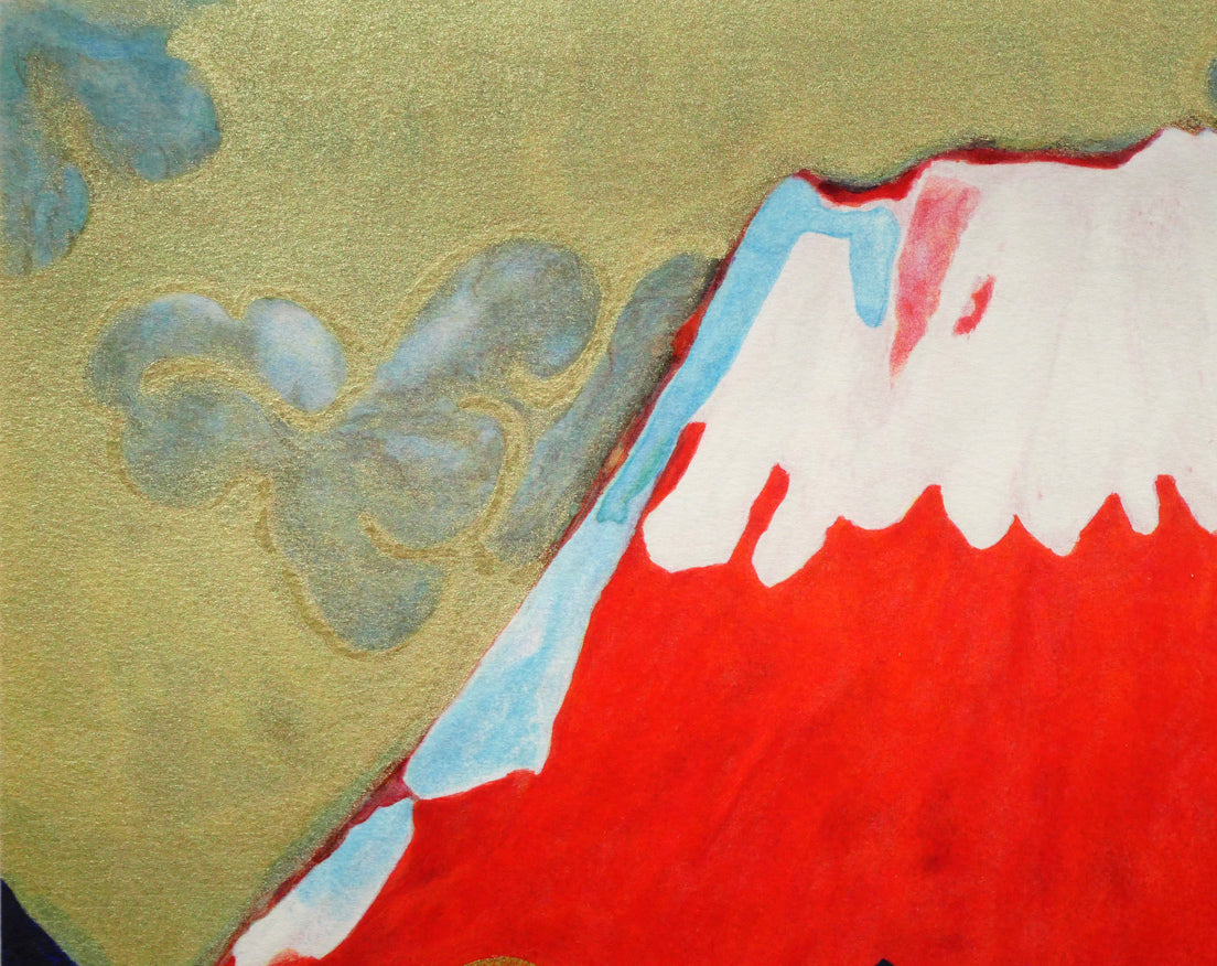 片岡球子「めでたき赤富士」リトグラフ 拡大画像1