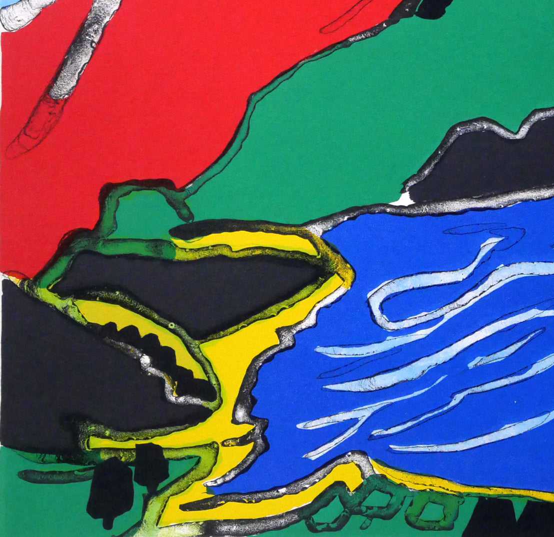 片岡球子「湖と富士(赤富士)」リトグラフ 拡大画像3