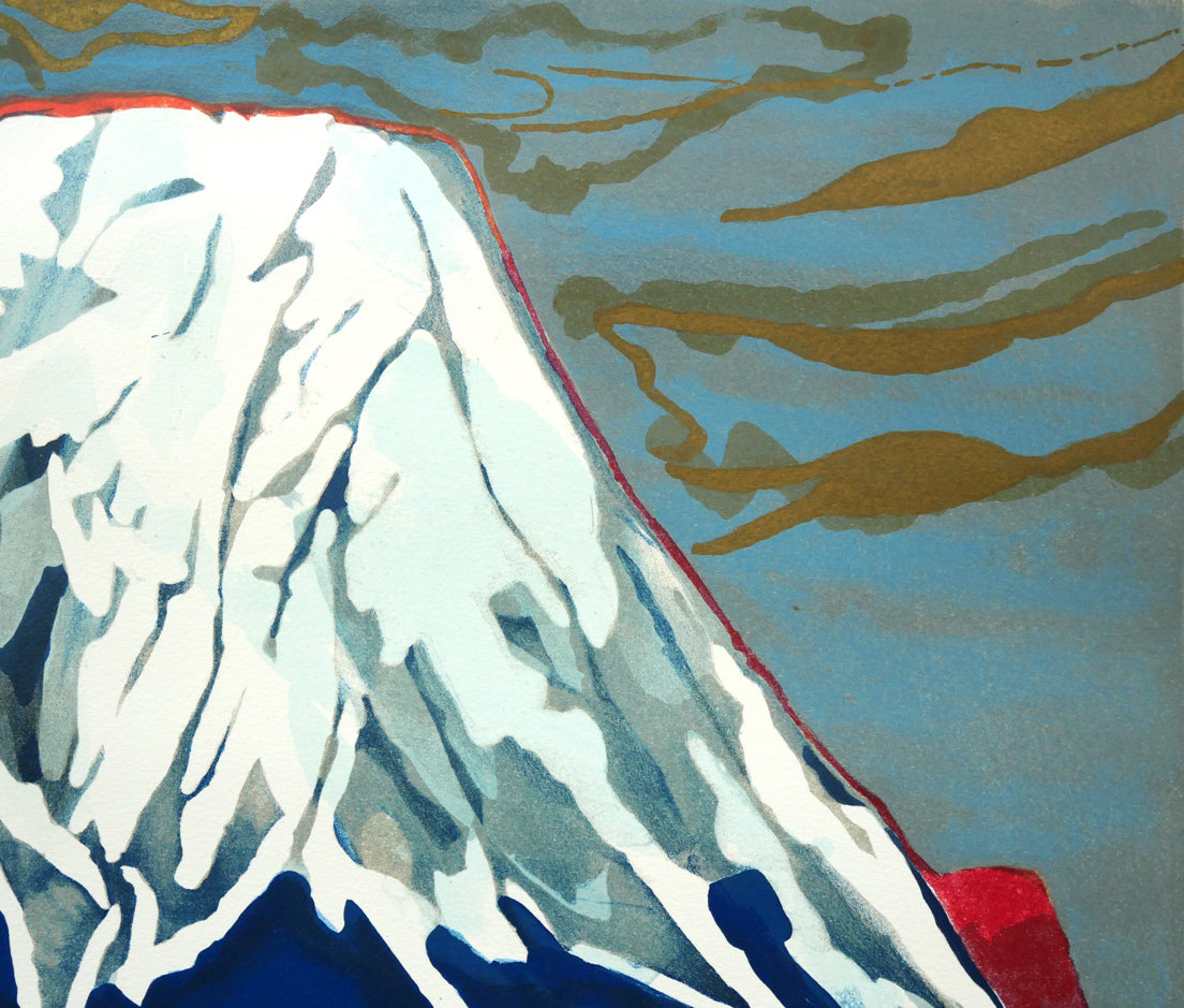 片岡球子「梅椿樹咲きそめし富士」リトグラフ 拡大画像3