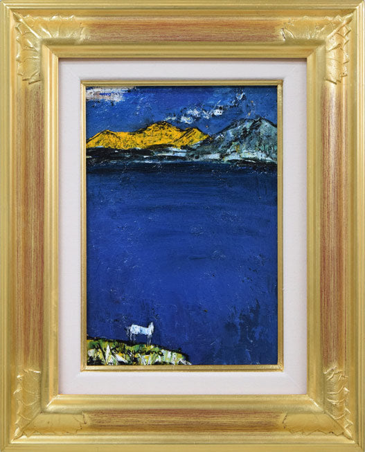 片山弘明「秋の支笏湖(樽前山と風不死岳)」油絵・SM