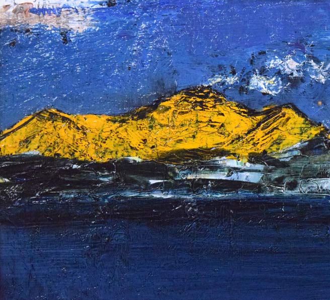 片山弘明「秋の支笏湖(樽前山と風不死岳)」油絵・SM 拡大画像2