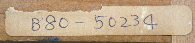 片山弘明「秋の支笏湖(樽前山と風不死岳)」油絵・SM 裏側拡大画像1(「一枚の繪」管理番号シール)