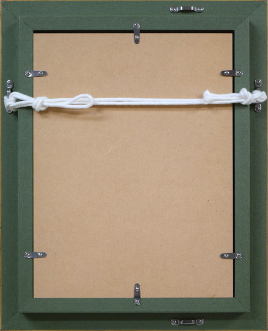 片山弘明「秋の支笏湖(樽前山と風不死岳)」油絵・SM 額縁裏側画像