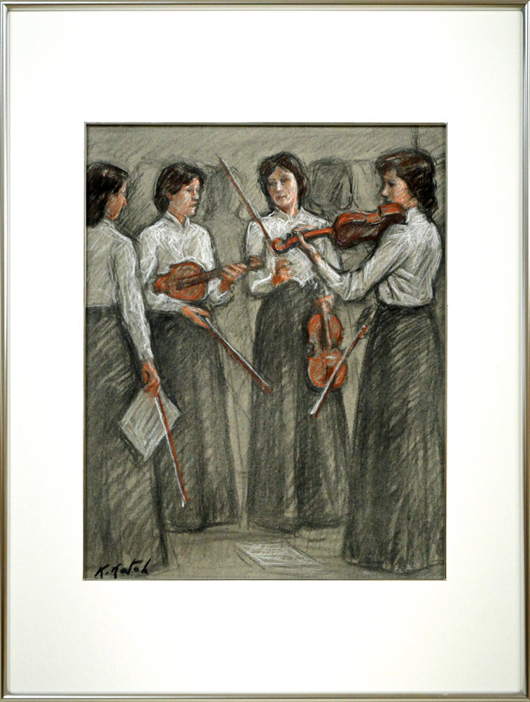 加藤一豊「バイオリン(群像シリーズ)」パステル画・6号