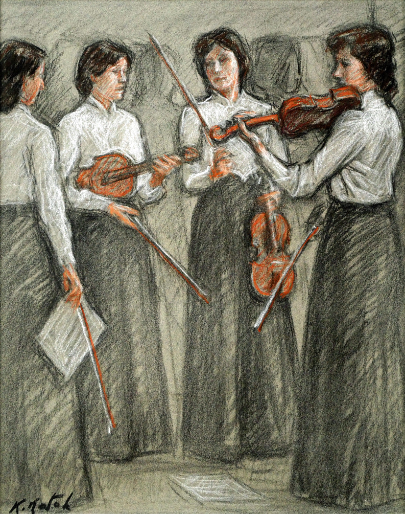 加藤一豊「バイオリン(群像シリーズ)」パステル画・6号 作品全体画像