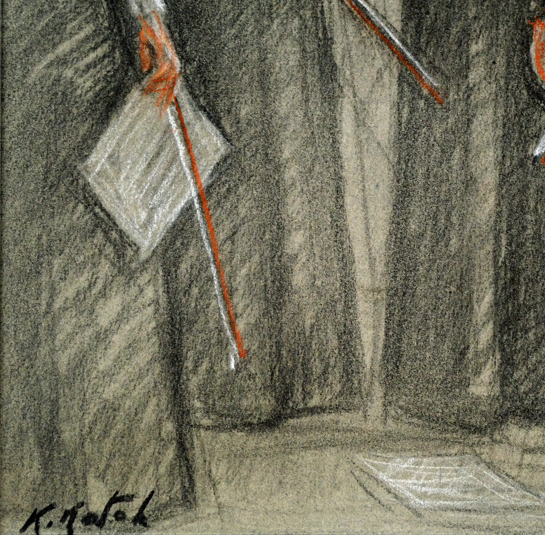 加藤一豊「バイオリン(群像シリーズ)」パステル画・6号 拡大画像3