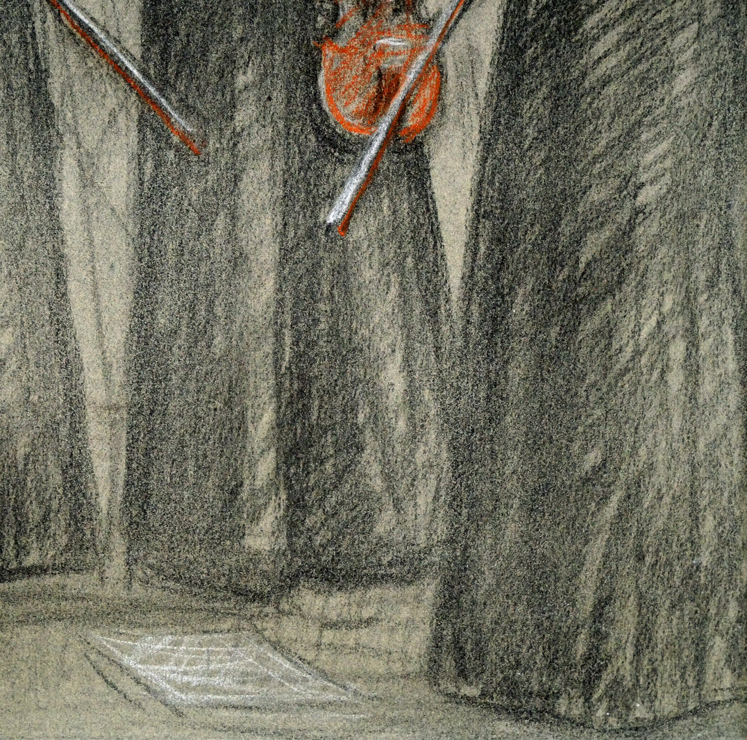 加藤一豊「バイオリン(群像シリーズ)」パステル画・6号 拡大画像4