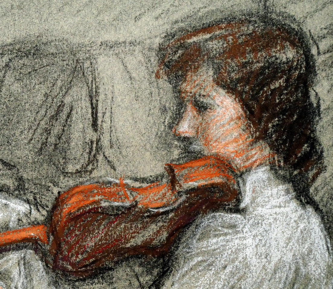 加藤一豊「バイオリン(群像シリーズ)」パステル画・6号 拡大画像6