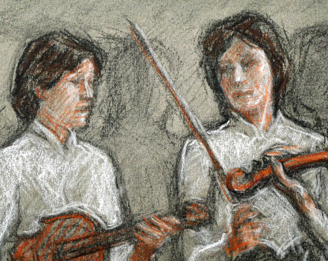 加藤一豊「バイオリン(群像シリーズ)」パステル画・6号 拡大画像5