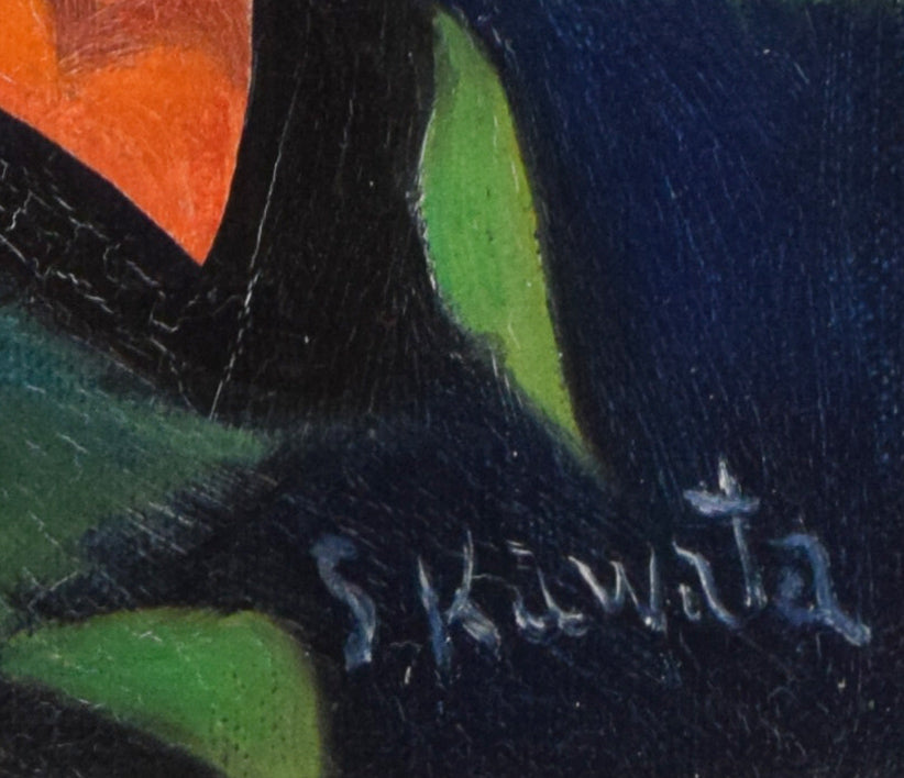 川田茂「城とバラ」油絵・F6号 サイン拡大画像