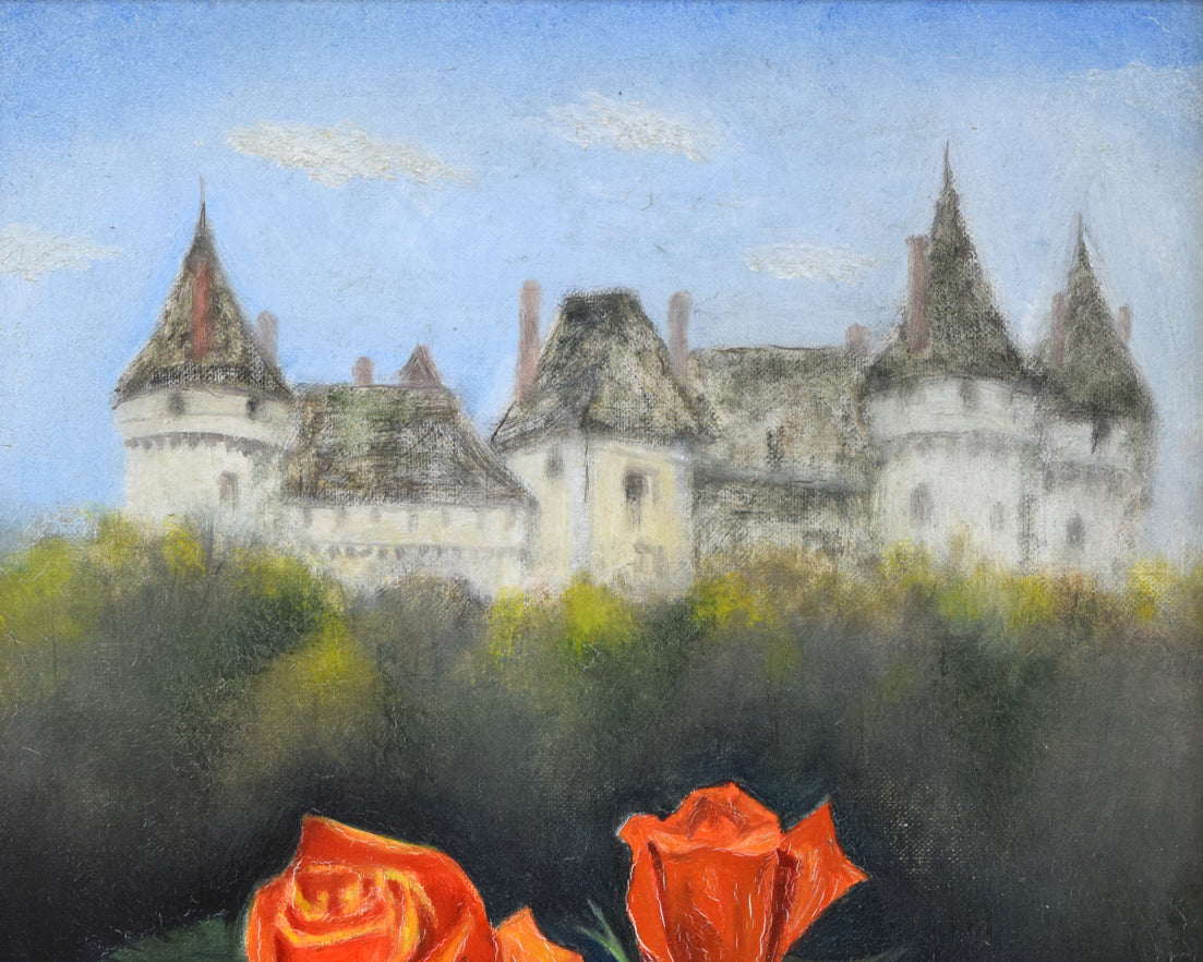 川田茂「城とバラ」油絵・F6号 拡大画像1