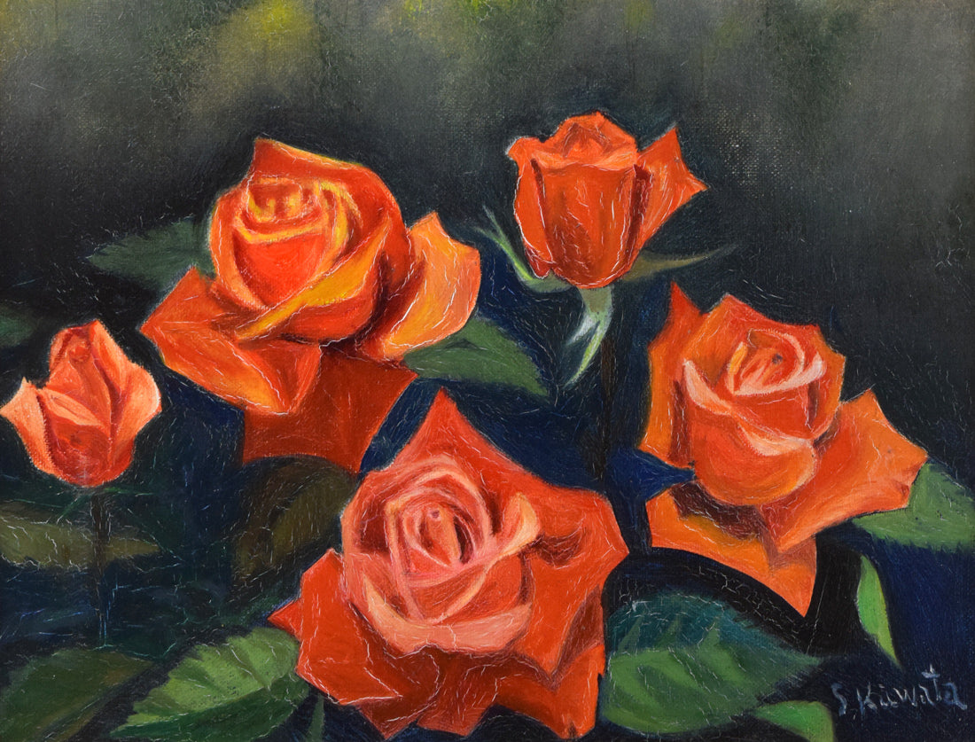 川田茂「城とバラ」油絵・F6号 拡大画像2