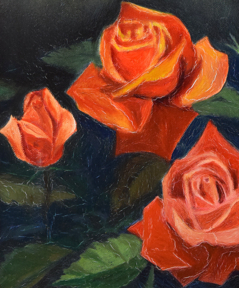 川田茂「城とバラ」油絵・F6号 拡大画像3