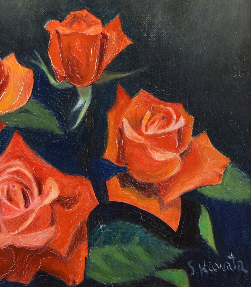 川田茂「城とバラ」油絵・F6号 拡大画像4