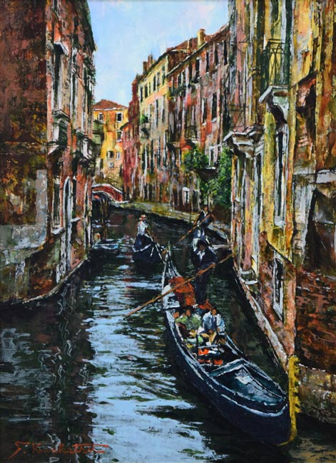川勝茂弘「ベニス・ゴンドラ(イタリア)」油絵・F4号 作品全体画像