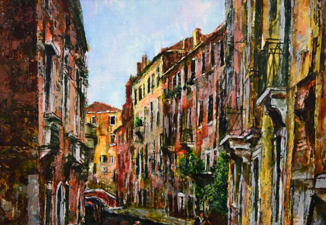 川勝茂弘「ベニス・ゴンドラ(イタリア)」油絵・F4号 拡大画像1