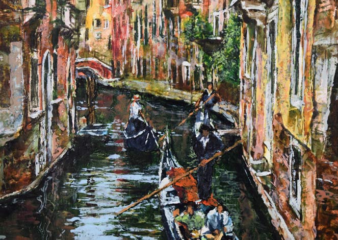 川勝茂弘「ベニス・ゴンドラ(イタリア)」油絵・F4号 拡大画像2